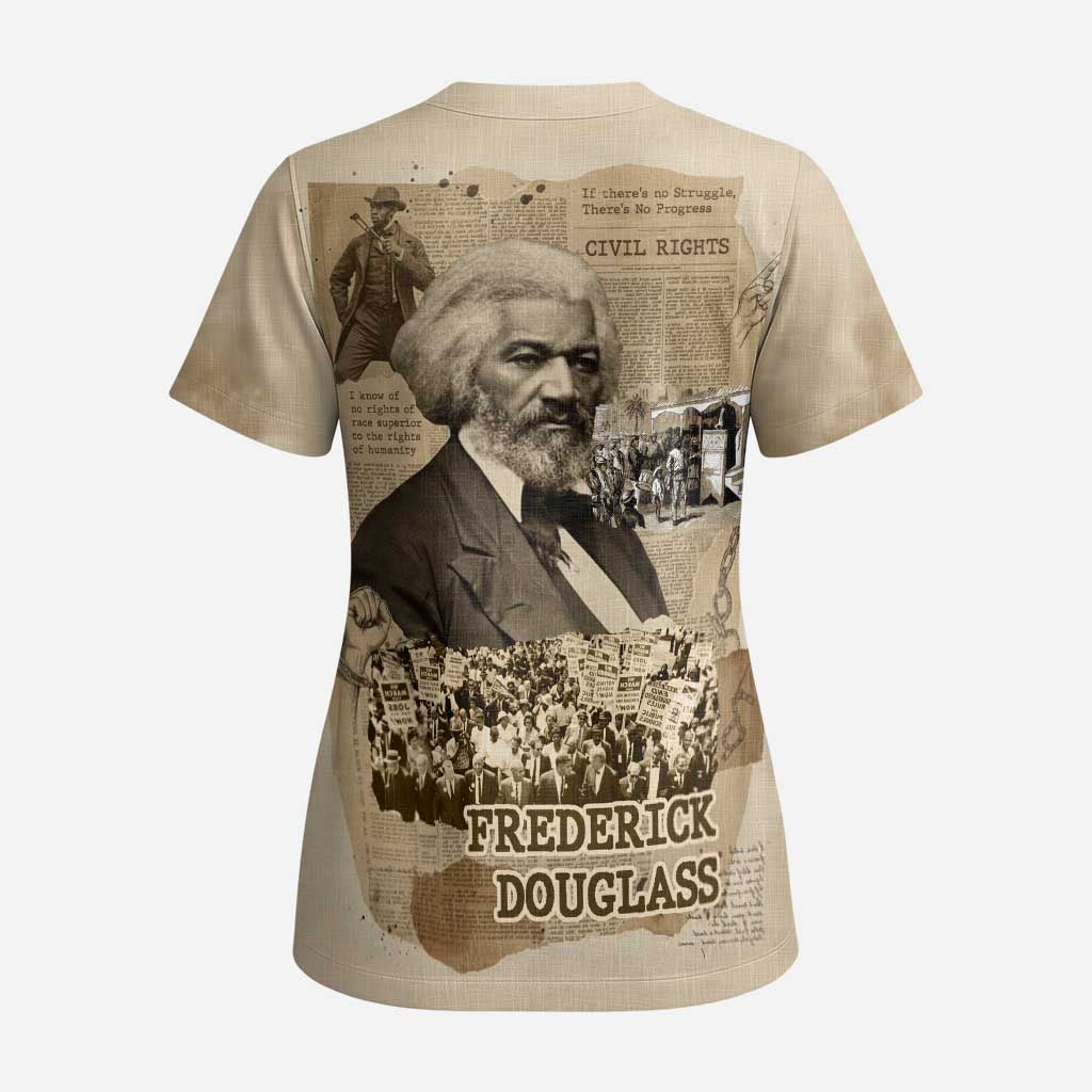 Frederick Douglass Scrub Top Sepia Newspaper Collage Civil Rights March Historic Quote Design - Wonder Print Shop