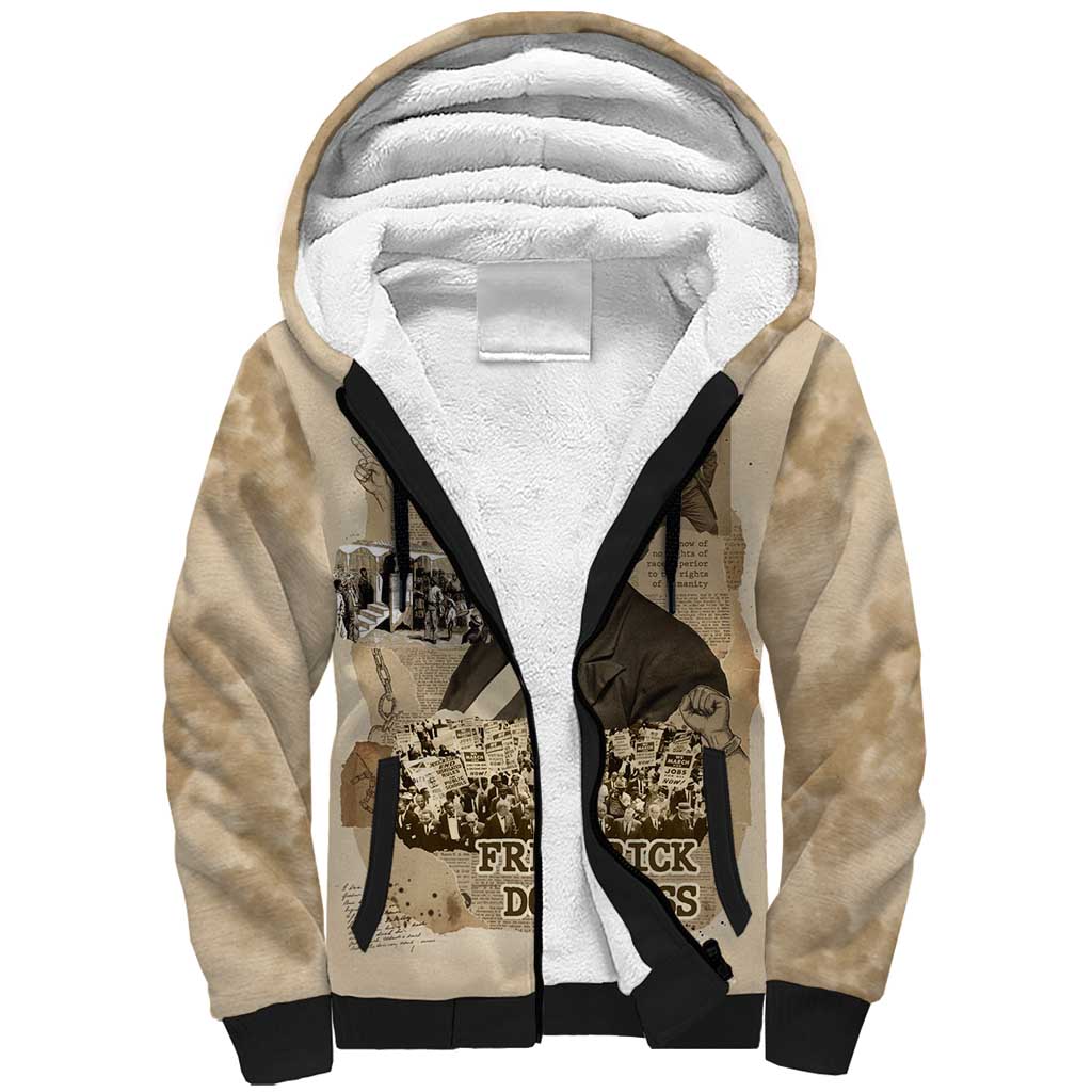 Frederick Douglass Sherpa Hoodie Sepia Newspaper Collage Civil Rights March Historic Quote Design - Wonder Print Shop