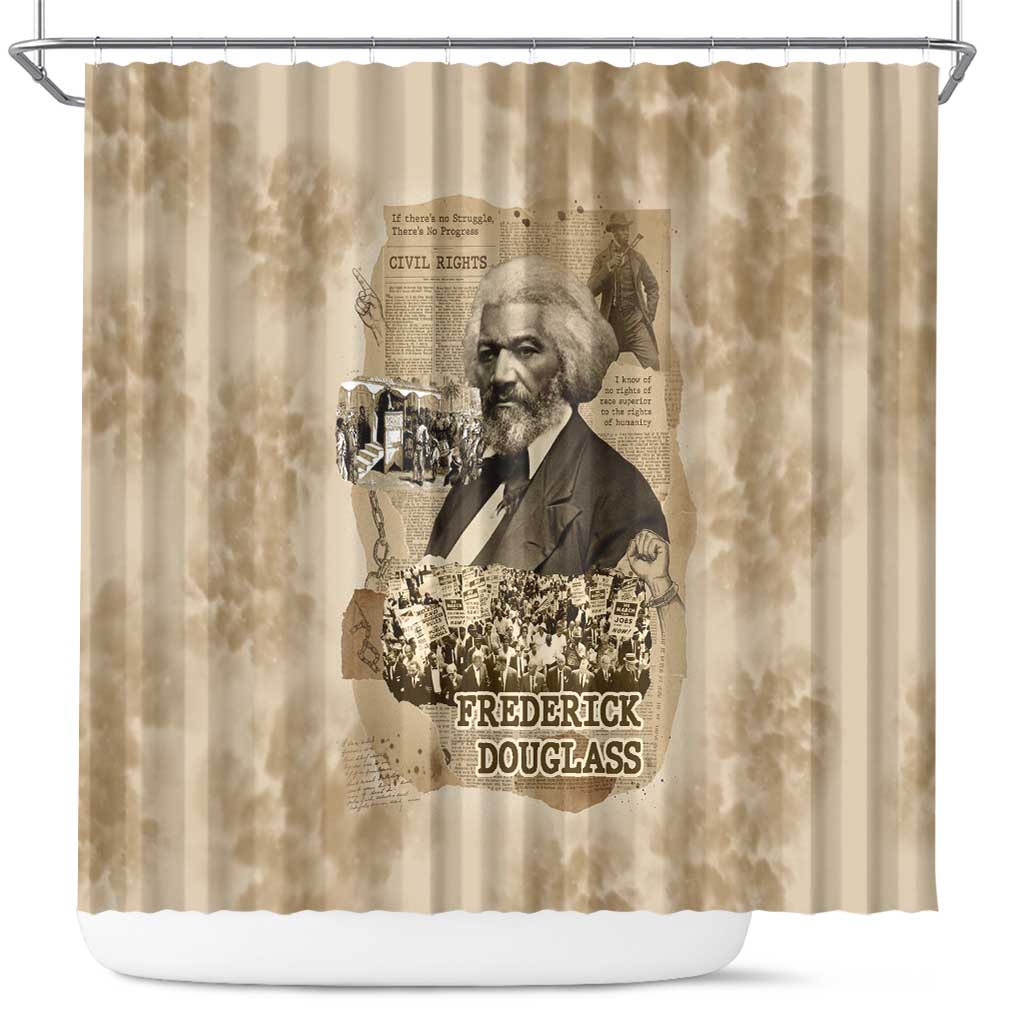Frederick Douglass Shower Curtain Sepia Newspaper Collage Civil Rights March Historic Quote Design - Wonder Print Shop