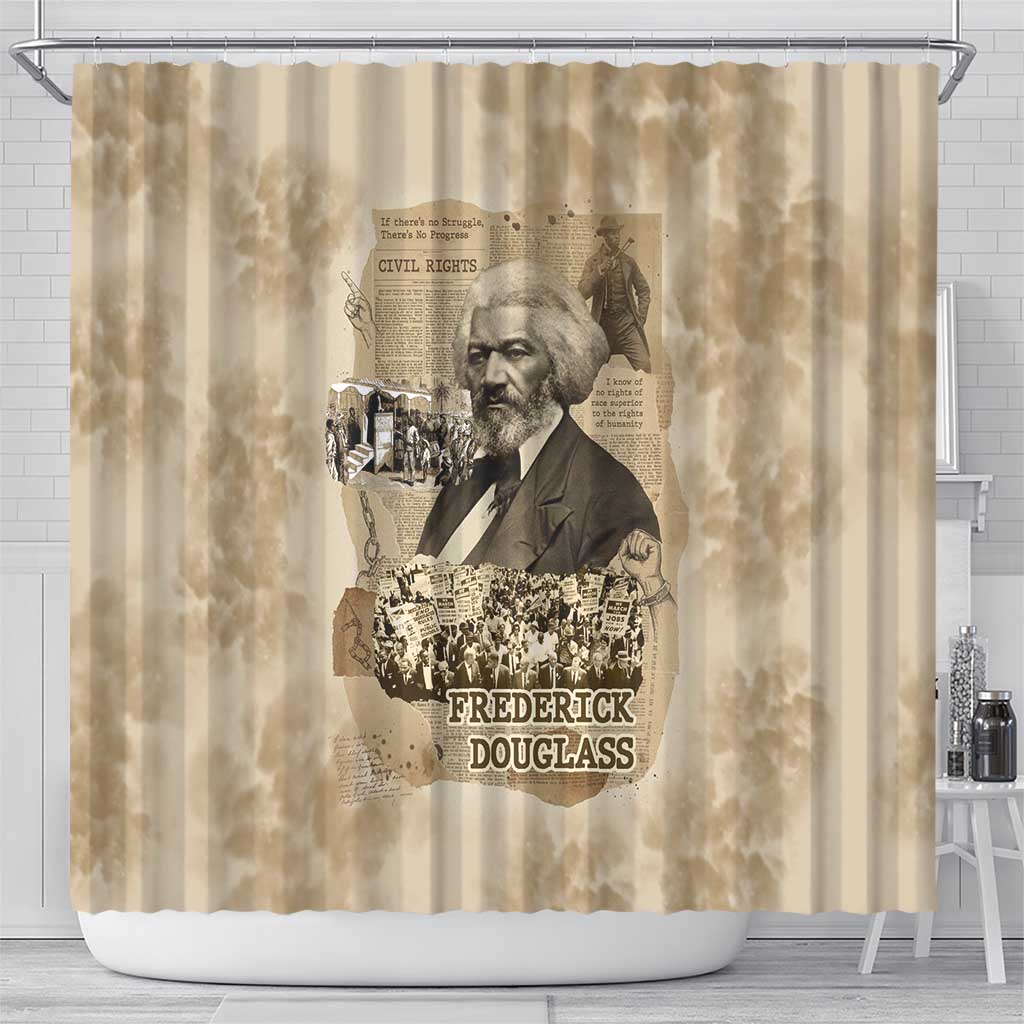 Frederick Douglass Shower Curtain Sepia Newspaper Collage Civil Rights March Historic Quote Design - Wonder Print Shop