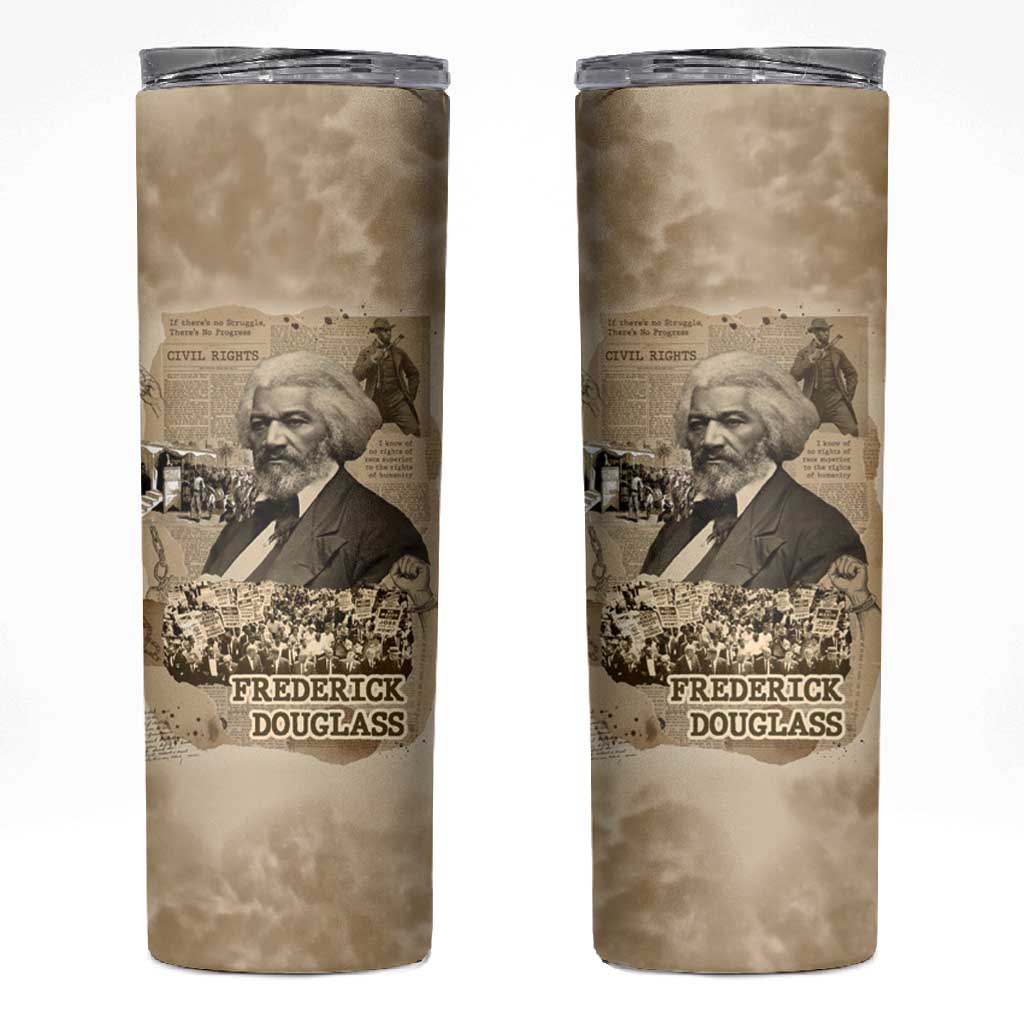 Frederick Douglass Skinny Tumbler Sepia Newspaper Collage Civil Rights March Historic Quote Design - Wonder Print Shop