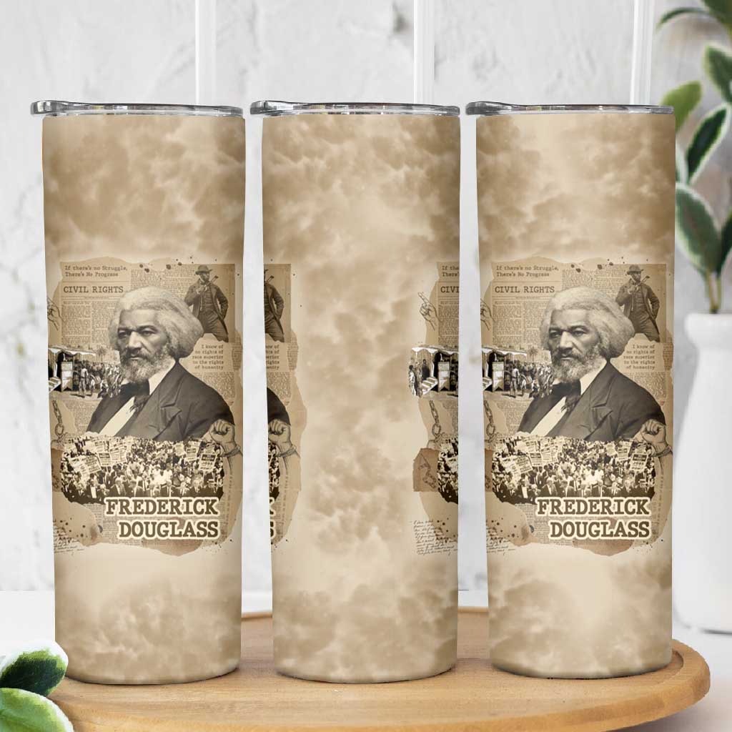 Frederick Douglass Skinny Tumbler Sepia Newspaper Collage Civil Rights March Historic Quote Design - Wonder Print Shop