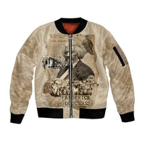 Frederick Douglass Sleeve Zip Bomber Jacket Sepia Newspaper Collage Civil Rights March Historic Quote Design - Wonder Print Shop