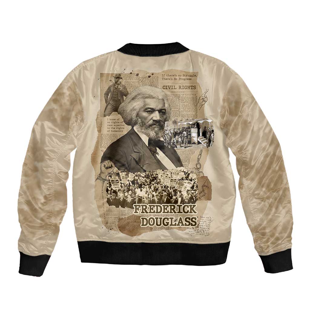Frederick Douglass Sleeve Zip Bomber Jacket Sepia Newspaper Collage Civil Rights March Historic Quote Design - Wonder Print Shop