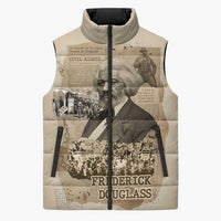 Frederick Douglass Sleeveless Puffer Jacket Sepia Newspaper Collage Civil Rights March Historic Quote Design - Wonder Print Shop