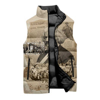 Frederick Douglass Sleeveless Puffer Jacket Sepia Newspaper Collage Civil Rights March Historic Quote Design - Wonder Print Shop