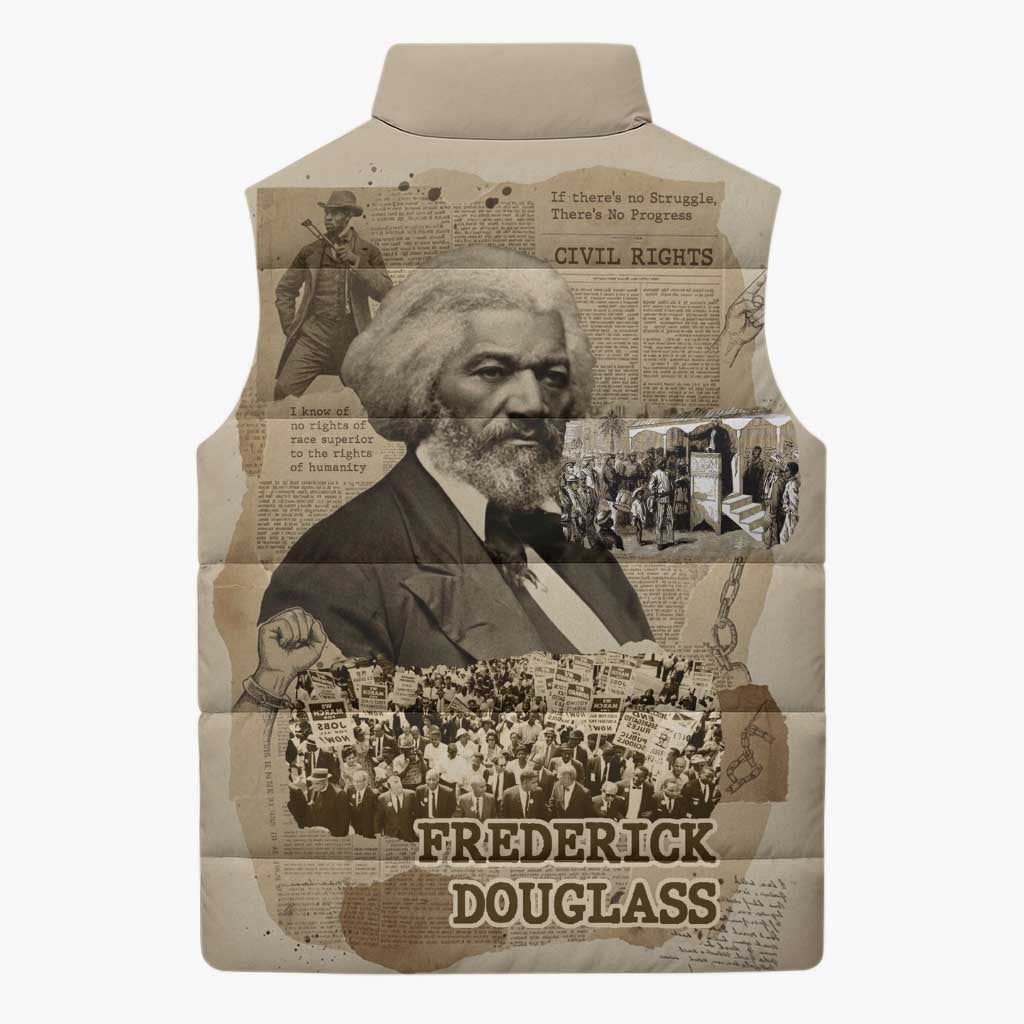 Frederick Douglass Sleeveless Puffer Jacket Sepia Newspaper Collage Civil Rights March Historic Quote Design - Wonder Print Shop