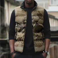 Frederick Douglass Sleeveless Puffer Jacket Sepia Newspaper Collage Civil Rights March Historic Quote Design - Wonder Print Shop