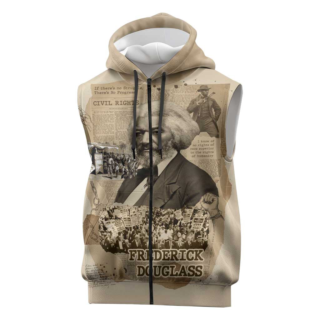 Frederick Douglass Sleeveless Zip Hoodie Sepia Newspaper Collage Civil Rights March Historic Quote Design - Wonder Print Shop