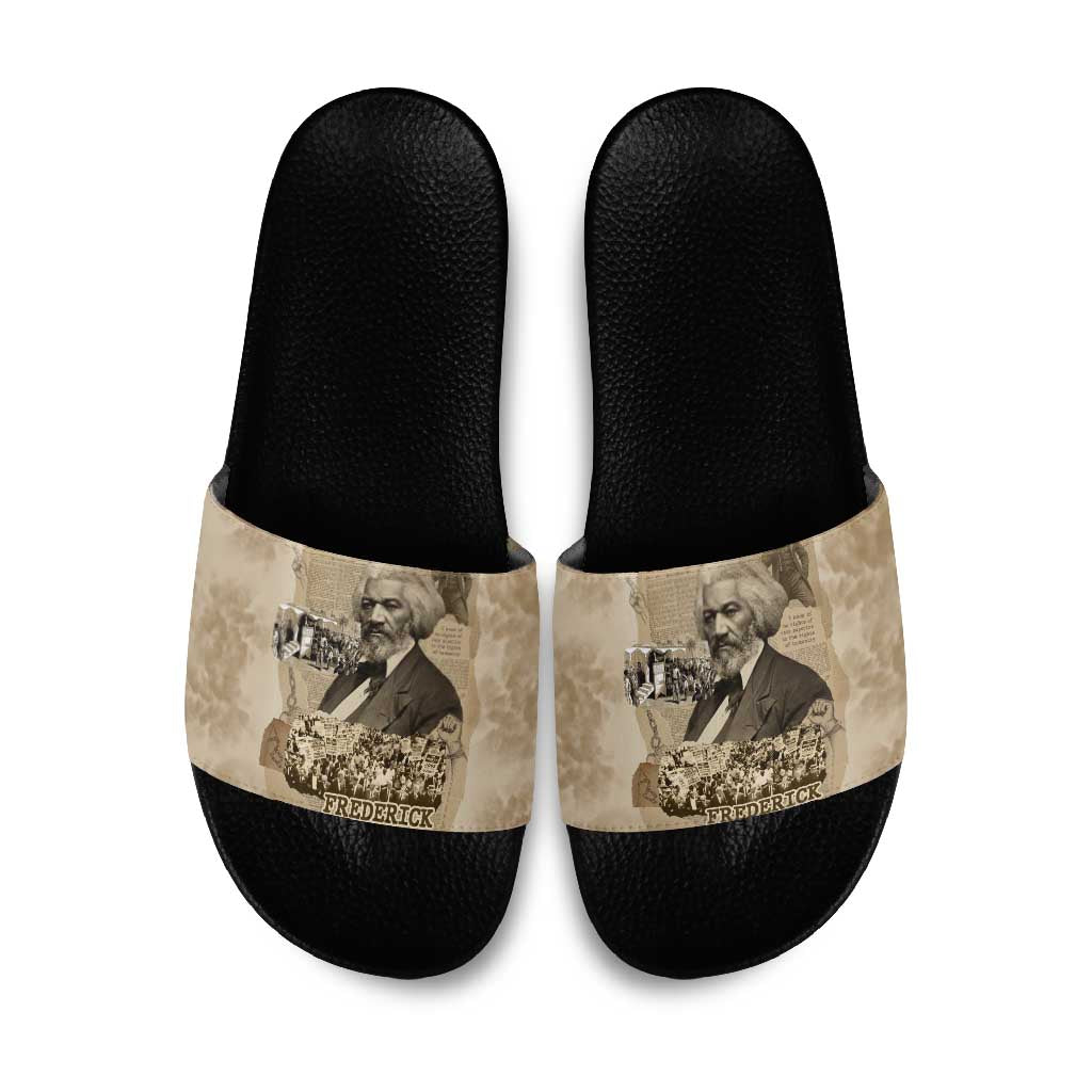 Frederick Douglass Slide Sandals Sepia Newspaper Collage Civil Rights March Historic Quote Design - Wonder Print Shop