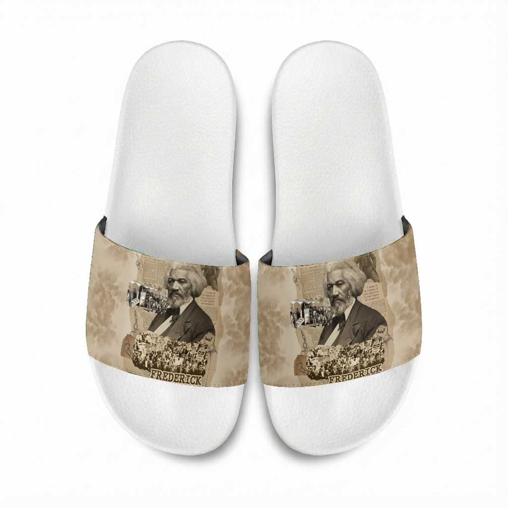 Frederick Douglass Slide Sandals Sepia Newspaper Collage Civil Rights March Historic Quote Design - Wonder Print Shop