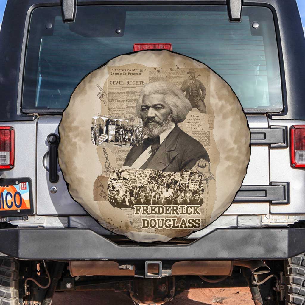 Frederick Douglass Spare Tire Cover Sepia Newspaper Collage Civil Rights March Historic Quote Design - Wonder Print Shop