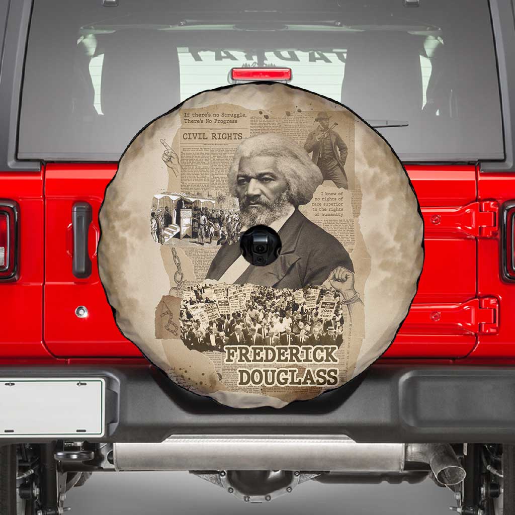 Frederick Douglass Spare Tire Cover Sepia Newspaper Collage Civil Rights March Historic Quote Design - Wonder Print Shop