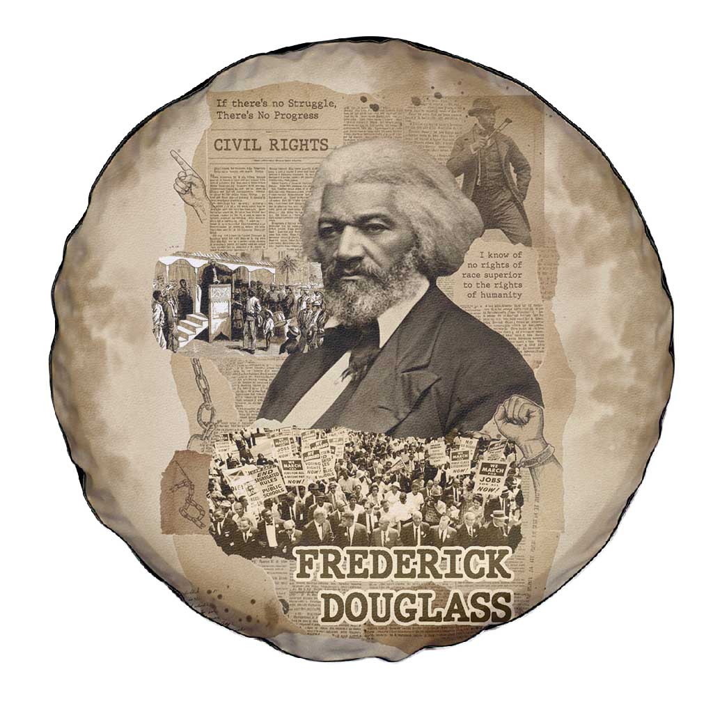 Frederick Douglass Spare Tire Cover Sepia Newspaper Collage Civil Rights March Historic Quote Design - Wonder Print Shop