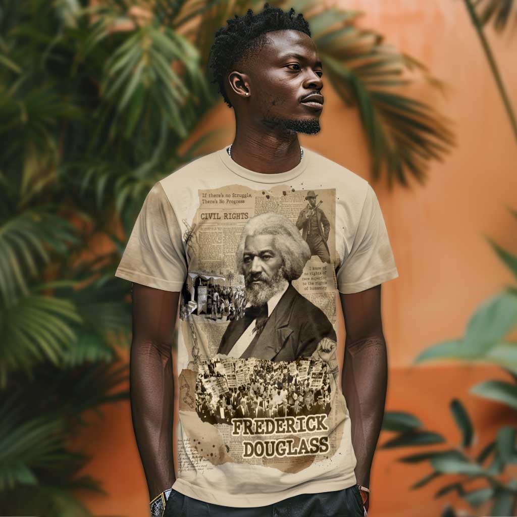 Frederick Douglass T shirt Sepia Newspaper Collage Civil Rights March Historic Quote Design TS04