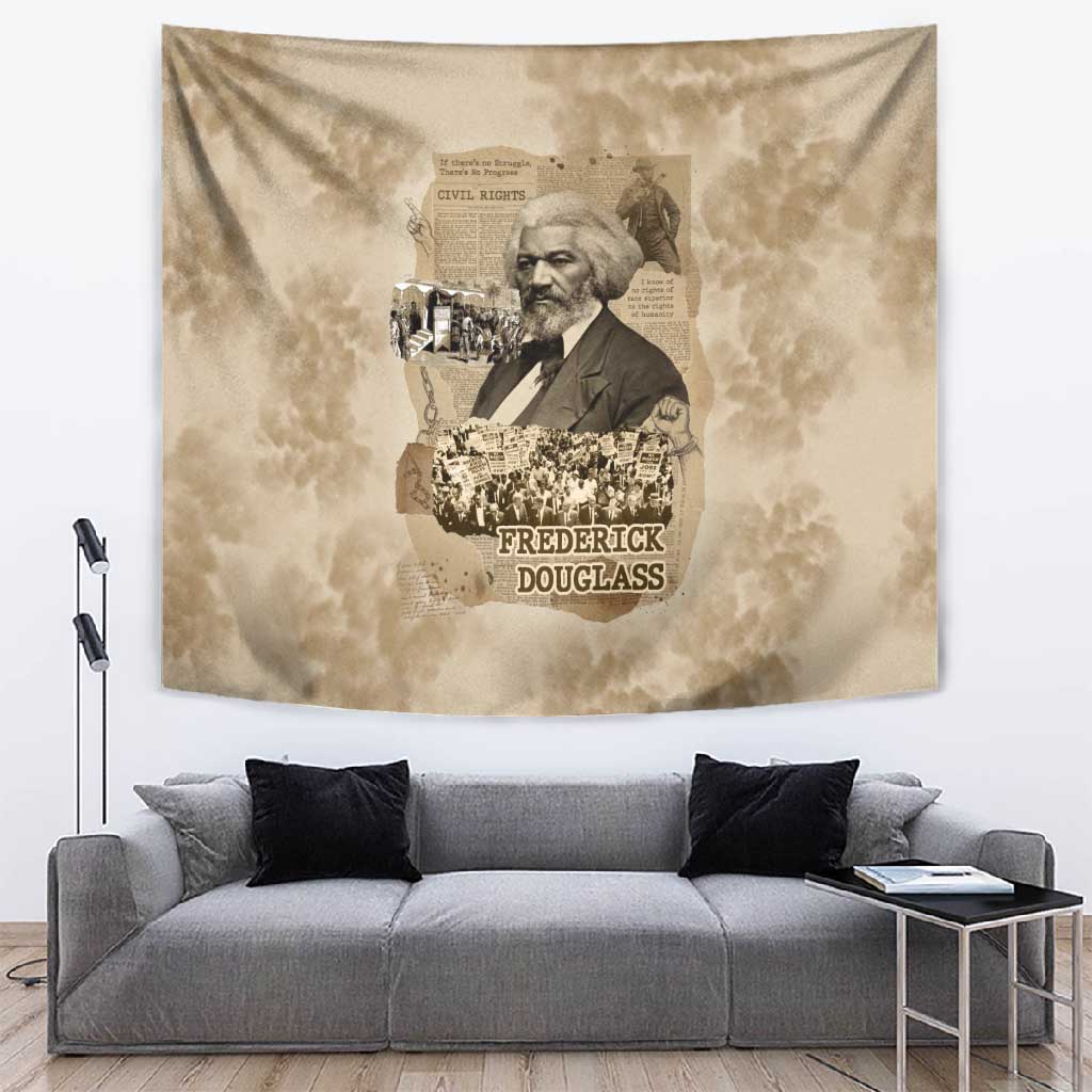 Frederick Douglass Tapestry Sepia Newspaper Collage Civil Rights March Historic Quote Design - Wonder Print Shop