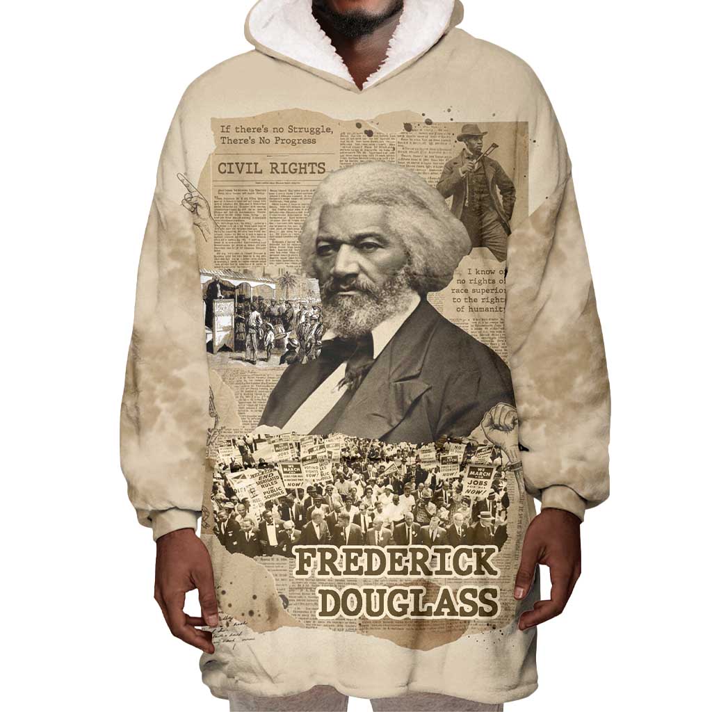 Frederick Douglass Wearable Blanket Hoodie Sepia Newspaper Collage Civil Rights March Historic Quote Design - Wonder Print Shop