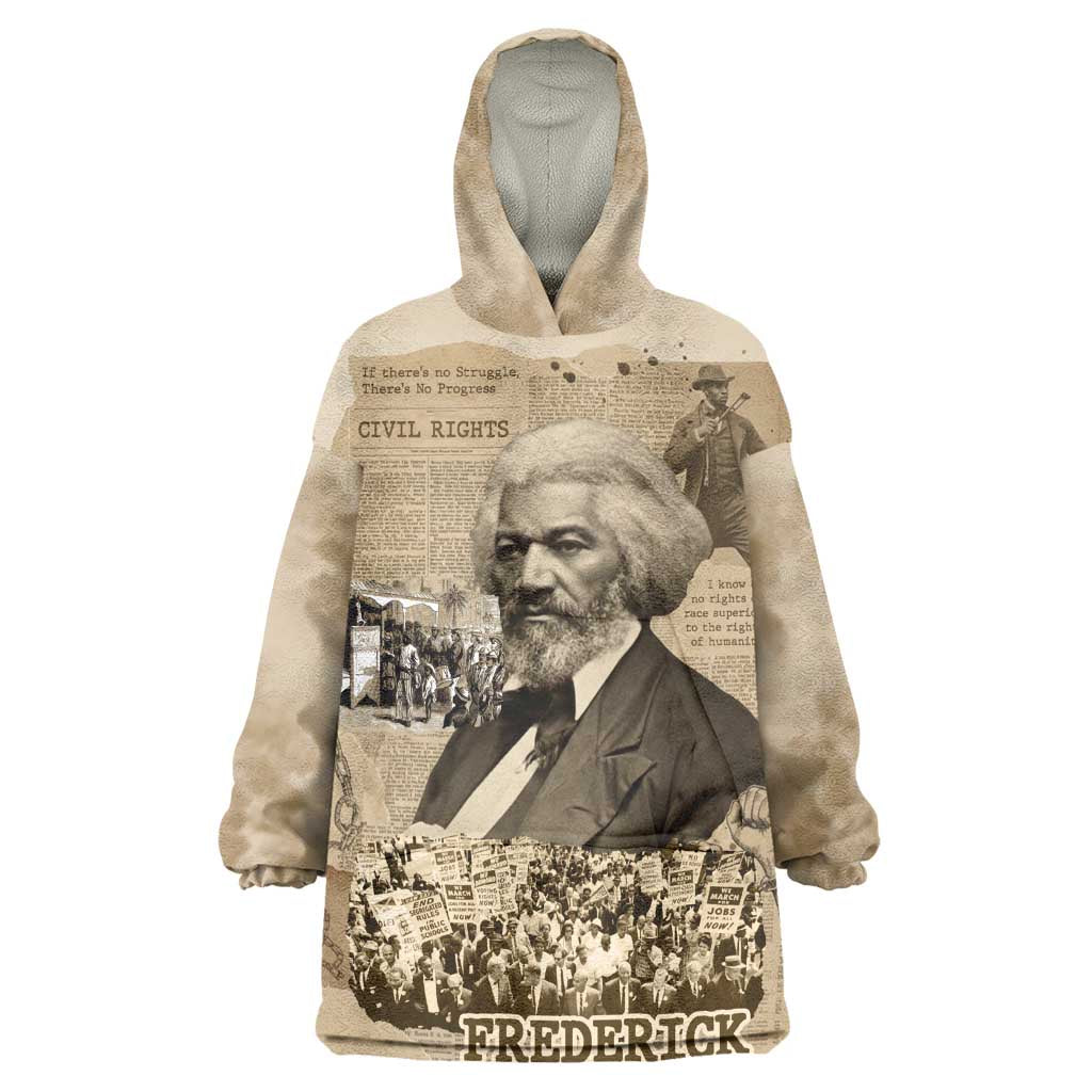 Frederick Douglass Wearable Blanket Hoodie Sepia Newspaper Collage Civil Rights March Historic Quote Design - Wonder Print Shop