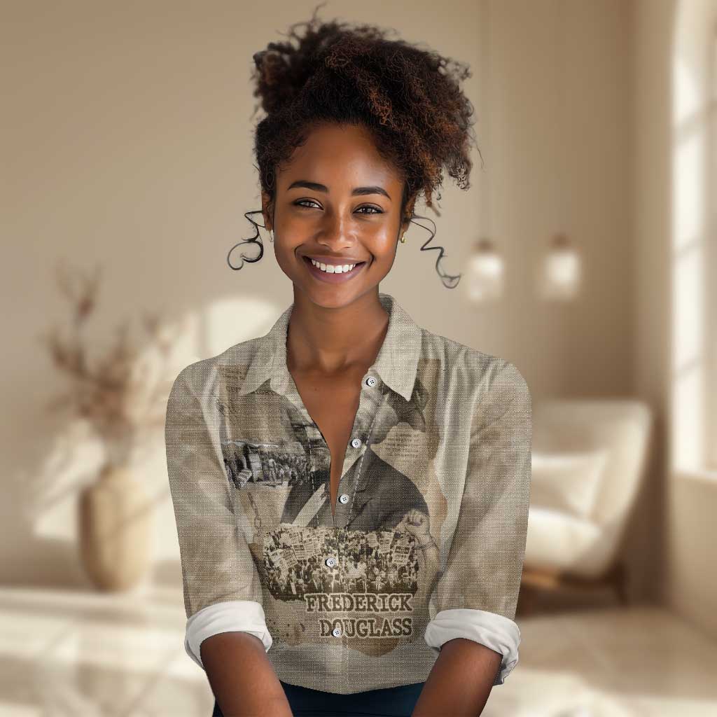 Frederick Douglass Women Casual Shirt Sepia Newspaper Collage Civil Rights March Historic Quote Design - Wonder Print Shop