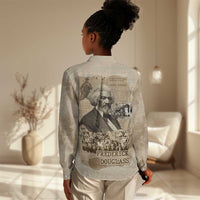 Frederick Douglass Women Casual Shirt Sepia Newspaper Collage Civil Rights March Historic Quote Design - Wonder Print Shop
