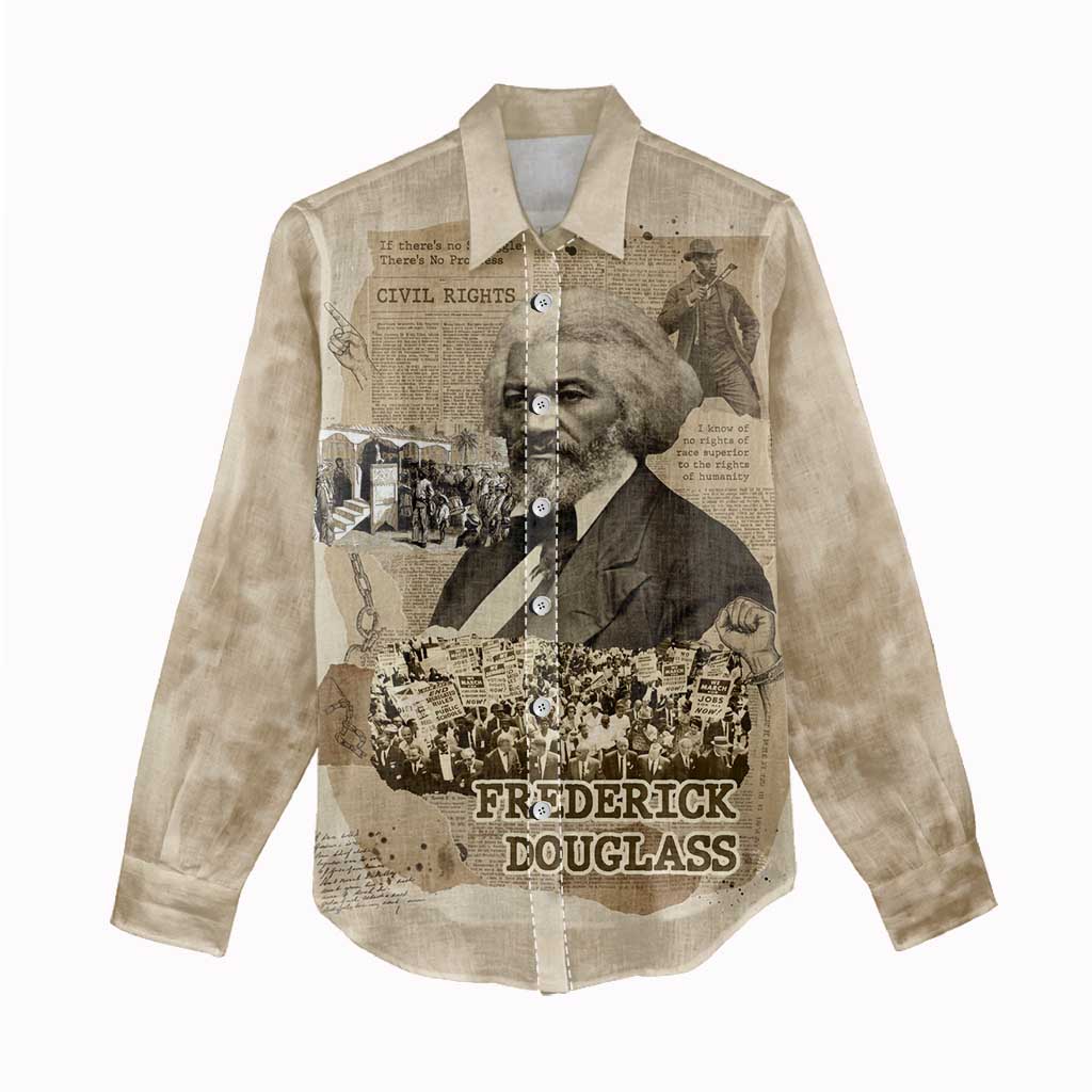 Frederick Douglass Women Casual Shirt Sepia Newspaper Collage Civil Rights March Historic Quote Design - Wonder Print Shop