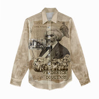 Frederick Douglass Women Casual Shirt Sepia Newspaper Collage Civil Rights March Historic Quote Design - Wonder Print Shop