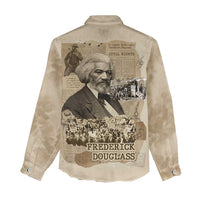 Frederick Douglass Women Casual Shirt Sepia Newspaper Collage Civil Rights March Historic Quote Design - Wonder Print Shop