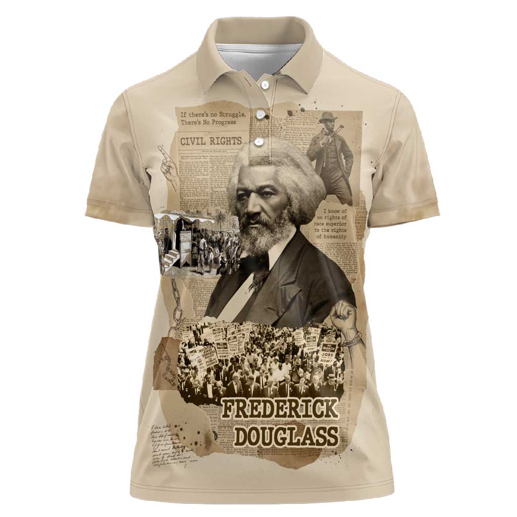 Frederick Douglass Women Polo Shirt Sepia Newspaper Collage Civil Rights March Historic Quote Design TS04