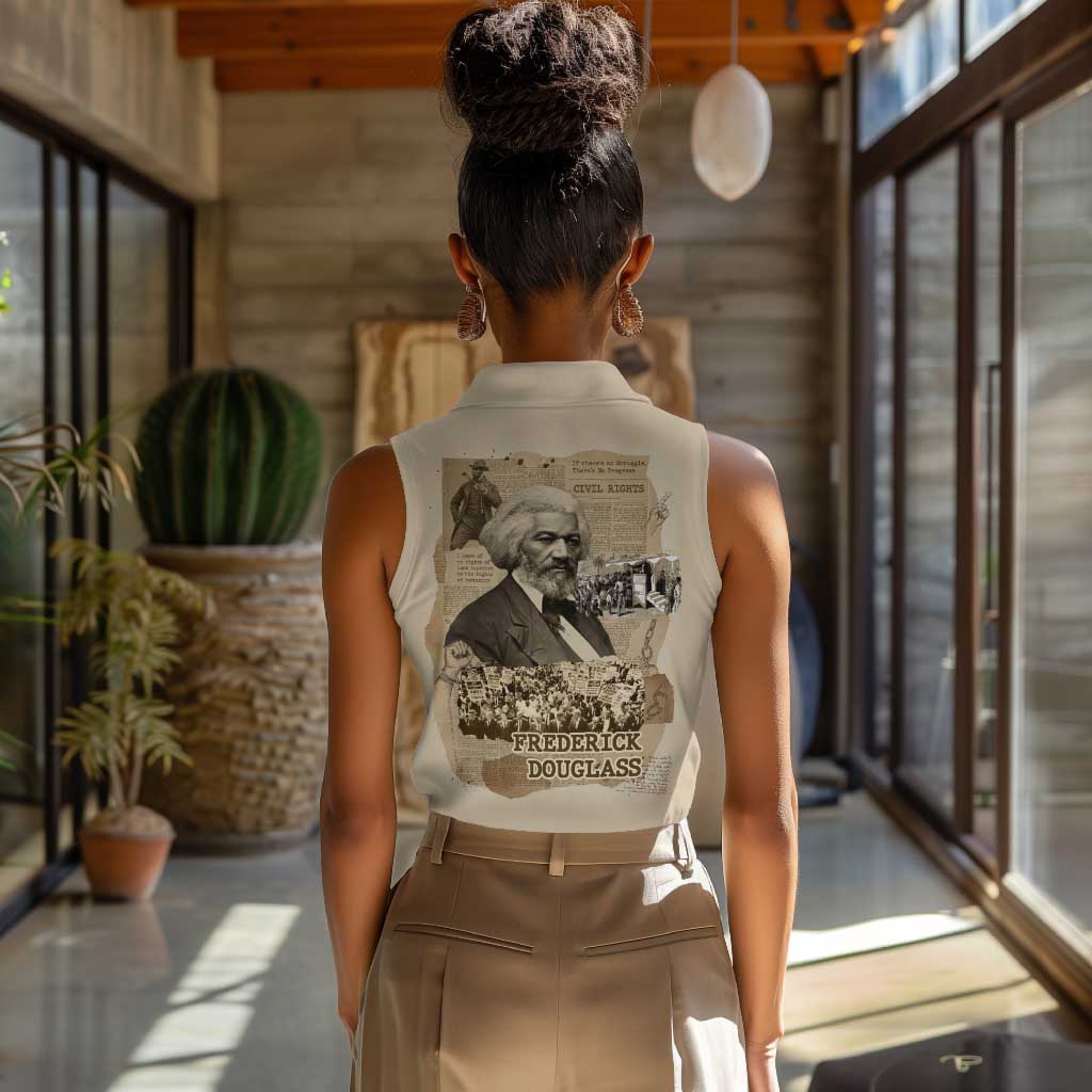 Frederick Douglass Women Sleeveless Polo Shirt Sepia Newspaper Collage Civil Rights March Historic Quote Design - Wonder Print Shop