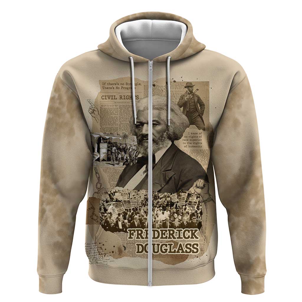 Frederick Douglass Zip Hoodie Sepia Newspaper Collage Civil Rights March Historic Quote Design - Wonder Print Shop