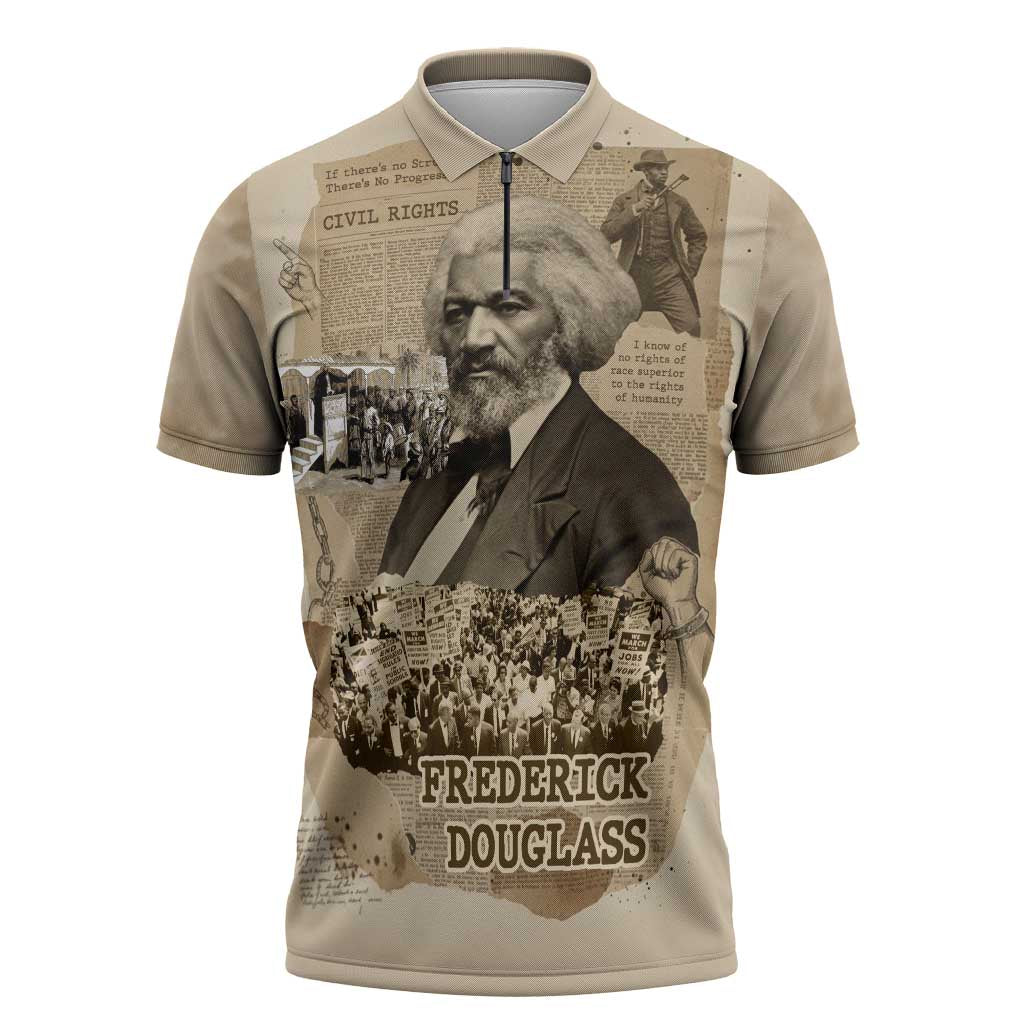 Frederick Douglass Zipper Polo Shirt Sepia Newspaper Collage Civil Rights March Historic Quote Design - Wonder Print Shop