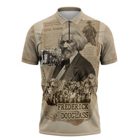 Frederick Douglass Zipper Polo Shirt Sepia Newspaper Collage Civil Rights March Historic Quote Design - Wonder Print Shop