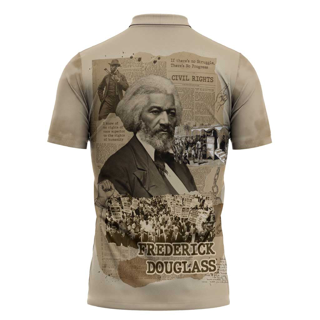 Frederick Douglass Zipper Polo Shirt Sepia Newspaper Collage Civil Rights March Historic Quote Design - Wonder Print Shop