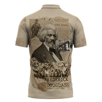 Frederick Douglass Zipper Polo Shirt Sepia Newspaper Collage Civil Rights March Historic Quote Design - Wonder Print Shop
