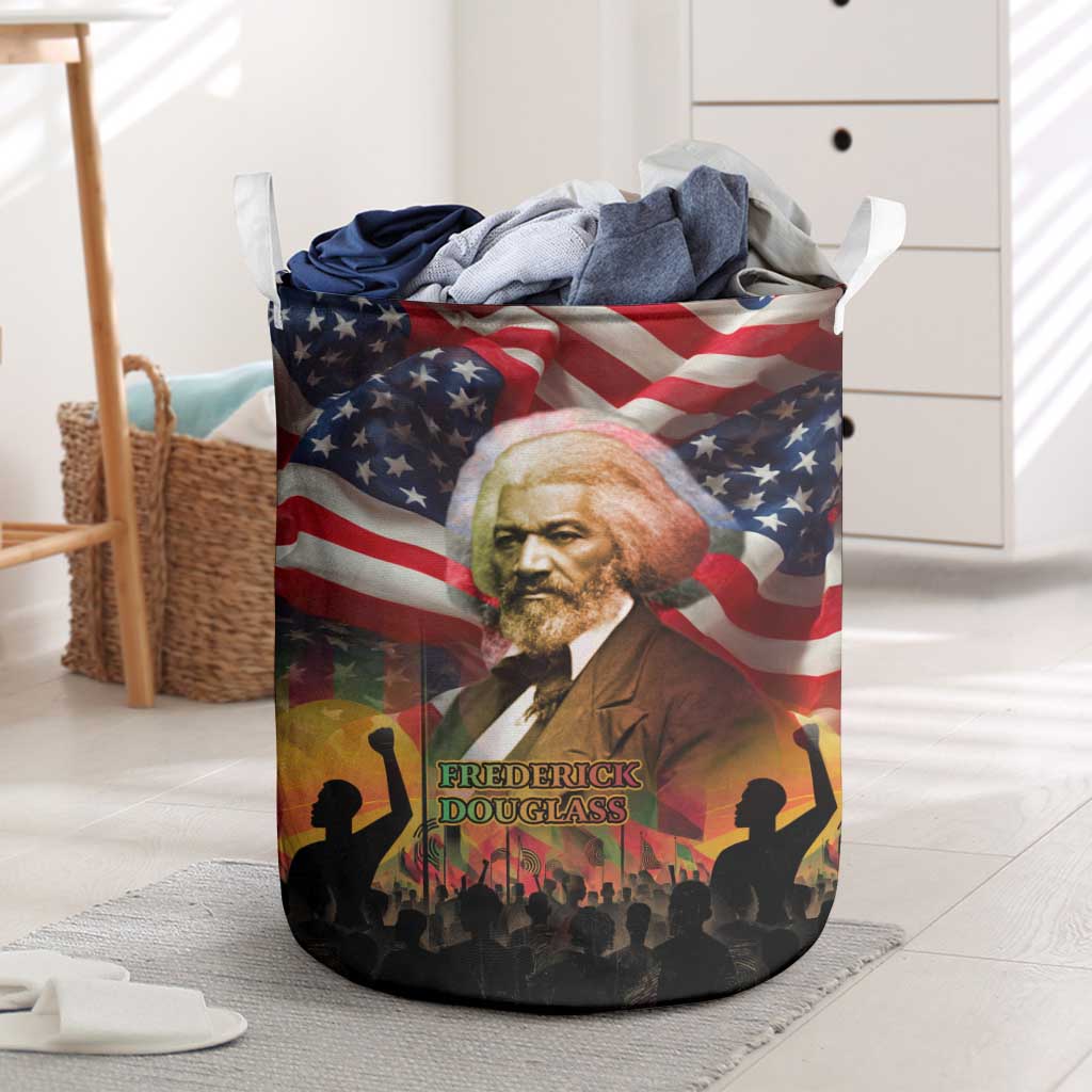 Frederick Douglass Laundry Basket American Flag Background Powerful Quote Build Strong Children Civil Rights Tribute - Wonder Print Shop
