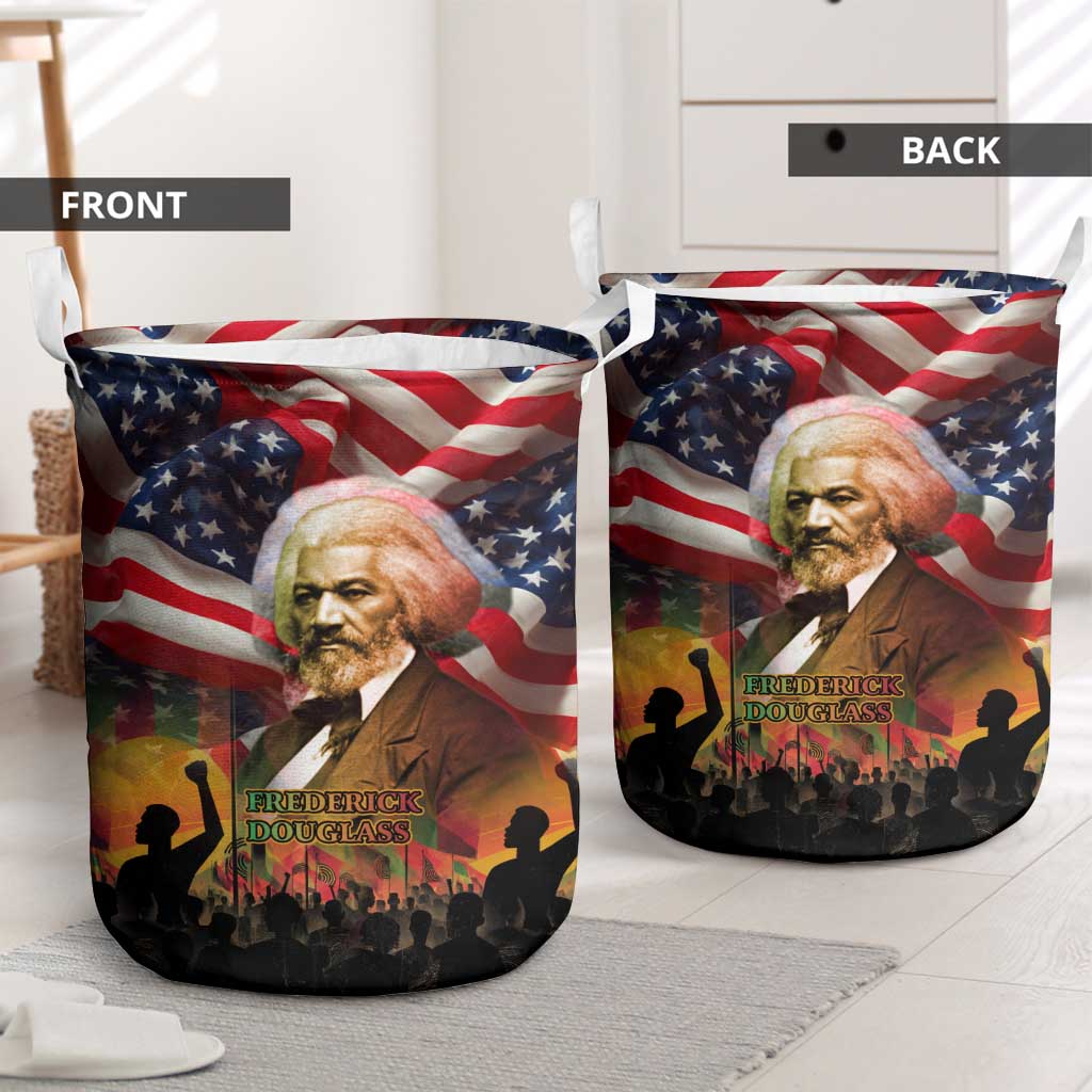 Frederick Douglass Laundry Basket American Flag Background Powerful Quote Build Strong Children Civil Rights Tribute - Wonder Print Shop