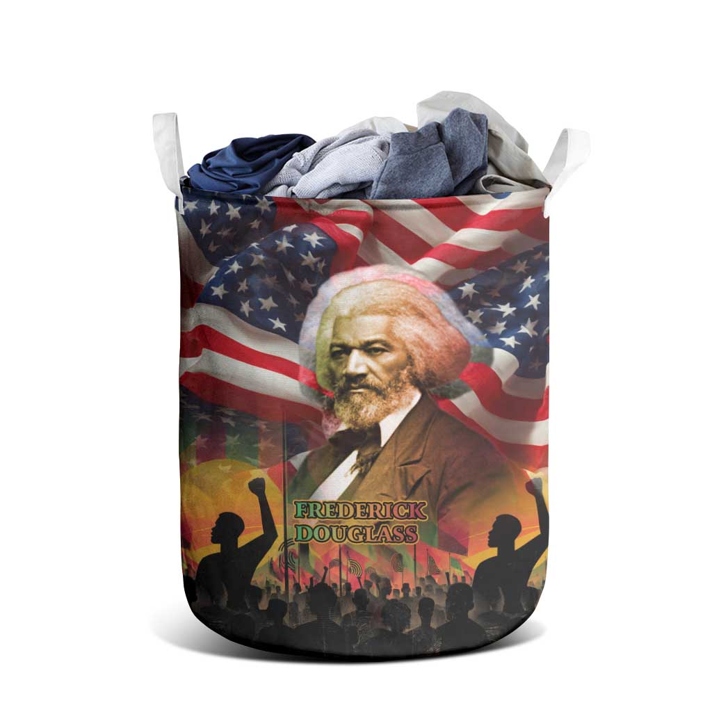 Frederick Douglass Laundry Basket American Flag Background Powerful Quote Build Strong Children Civil Rights Tribute - Wonder Print Shop