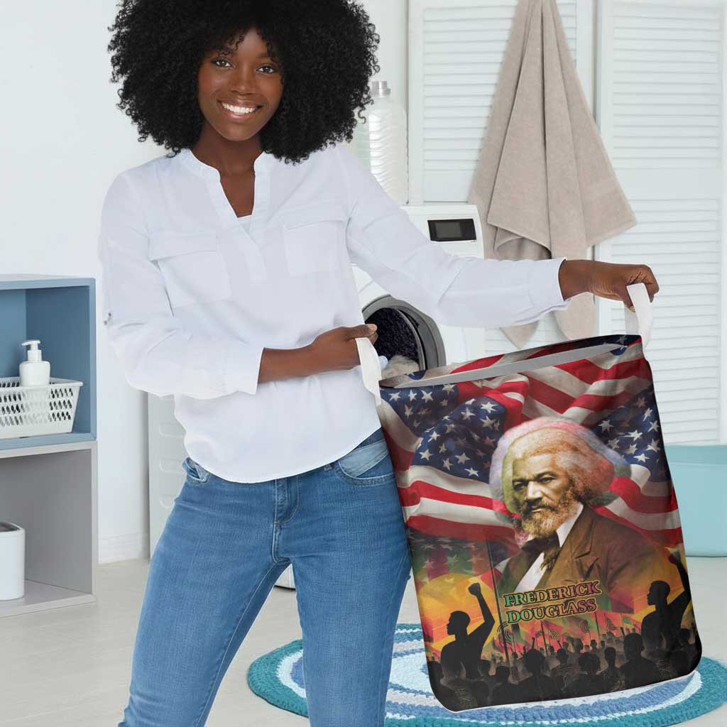 Frederick Douglass Laundry Basket American Flag Background Powerful Quote Build Strong Children Civil Rights Tribute - Wonder Print Shop