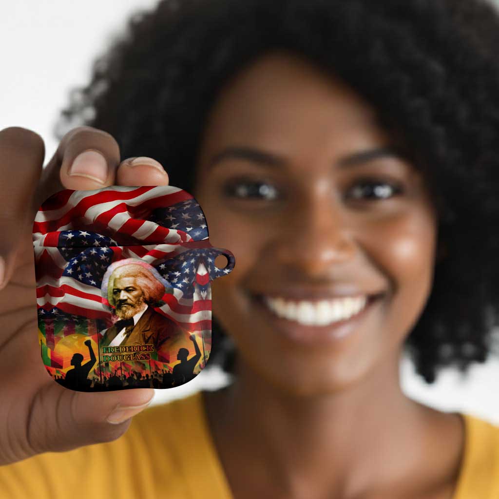 Frederick Douglass AirPods Case American Flag Background Powerful Quote Build Strong Children Civil Rights Tribute - Wonder Print Shop