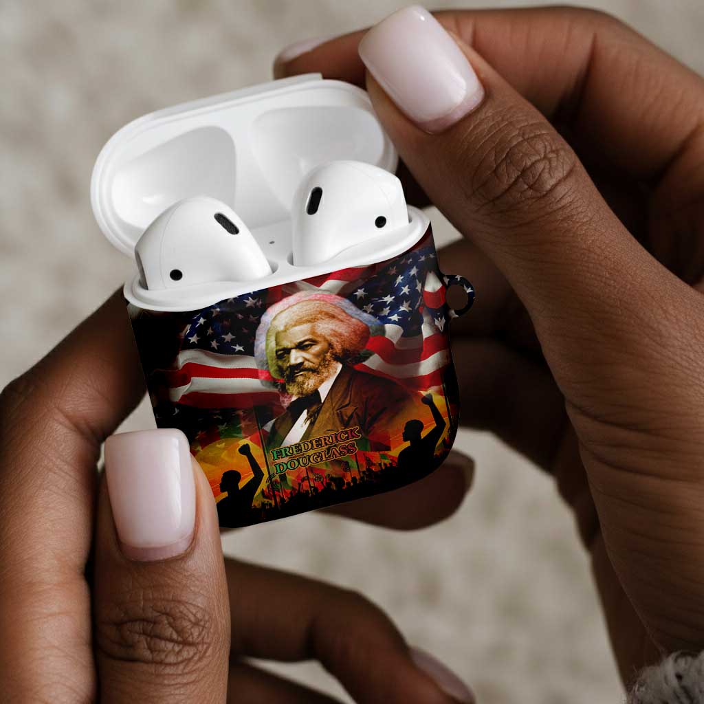 Frederick Douglass AirPods Case American Flag Background Powerful Quote Build Strong Children Civil Rights Tribute - Wonder Print Shop