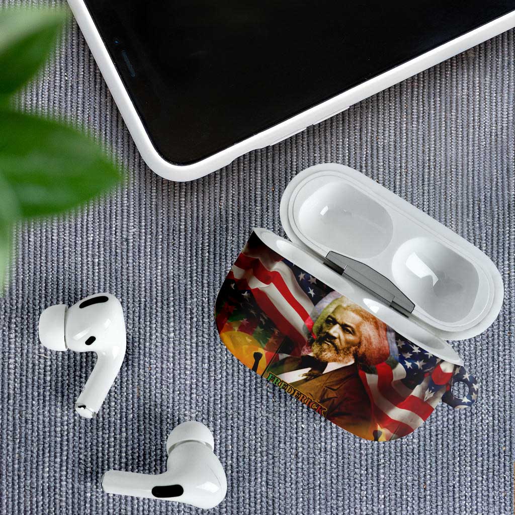 Frederick Douglass AirPods Case American Flag Background Powerful Quote Build Strong Children Civil Rights Tribute - Wonder Print Shop