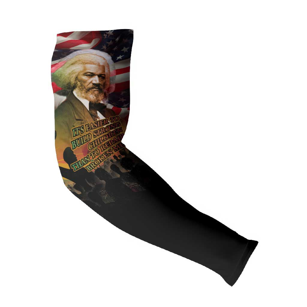 Frederick Douglass Arm Sleeves American Flag Background Powerful Quote Build Strong Children Civil Rights Tribute - Wonder Print Shop