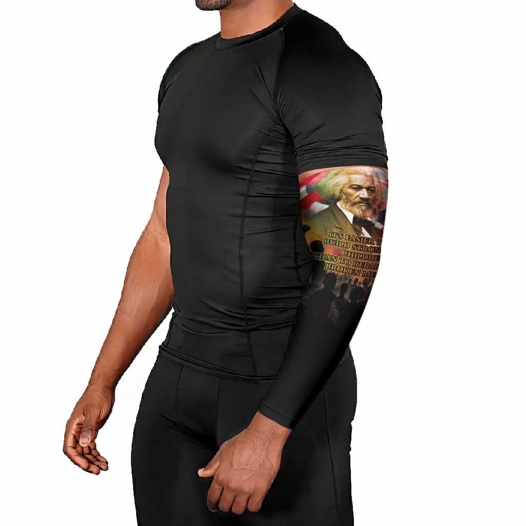 Frederick Douglass Arm Sleeves American Flag Background Powerful Quote Build Strong Children Civil Rights Tribute - Wonder Print Shop