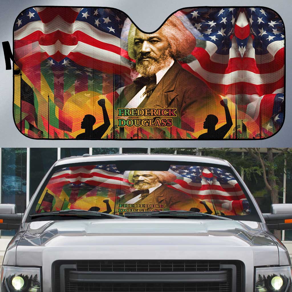 Frederick Douglass Auto Sun Shade American Flag Background Powerful Quote Build Strong Children Civil Rights Tribute - Wonder Print Shop