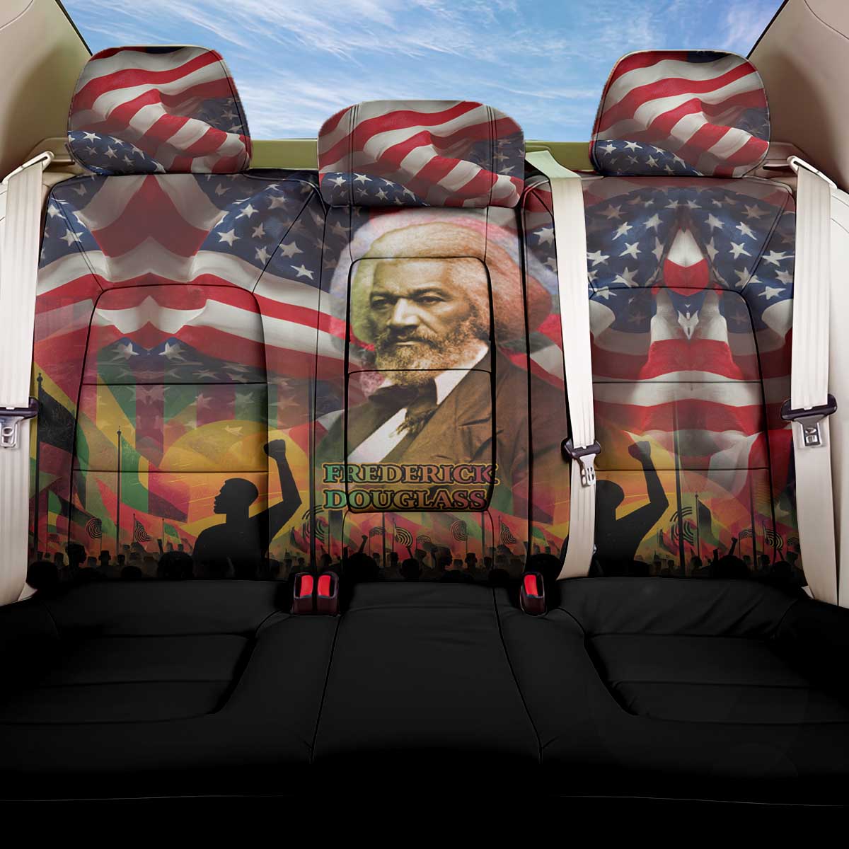 Frederick Douglass Back Car Seat Cover American Flag Background Powerful Quote Build Strong Children Civil Rights Tribute - Wonder Print Shop