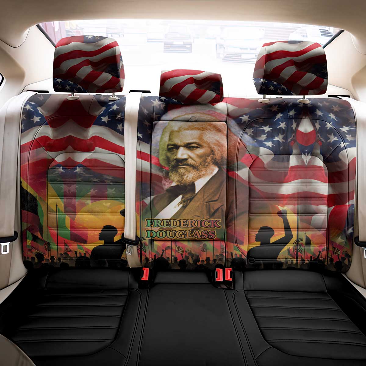Frederick Douglass Back Car Seat Cover American Flag Background Powerful Quote Build Strong Children Civil Rights Tribute - Wonder Print Shop