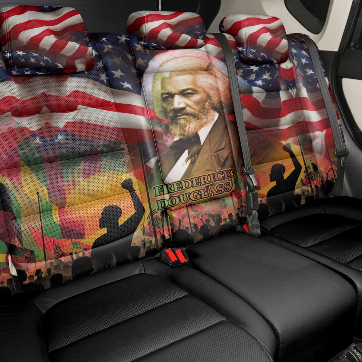 Frederick Douglass Back Car Seat Cover American Flag Background Powerful Quote Build Strong Children Civil Rights Tribute - Wonder Print Shop