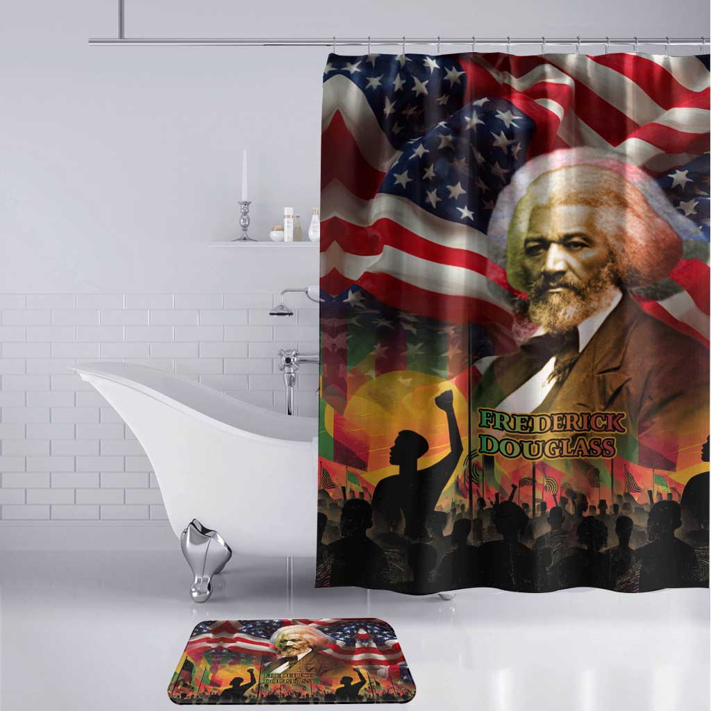 Frederick Douglass Bathroom Set American Flag Background Powerful Quote Build Strong Children Civil Rights Tribute - Wonder Print Shop