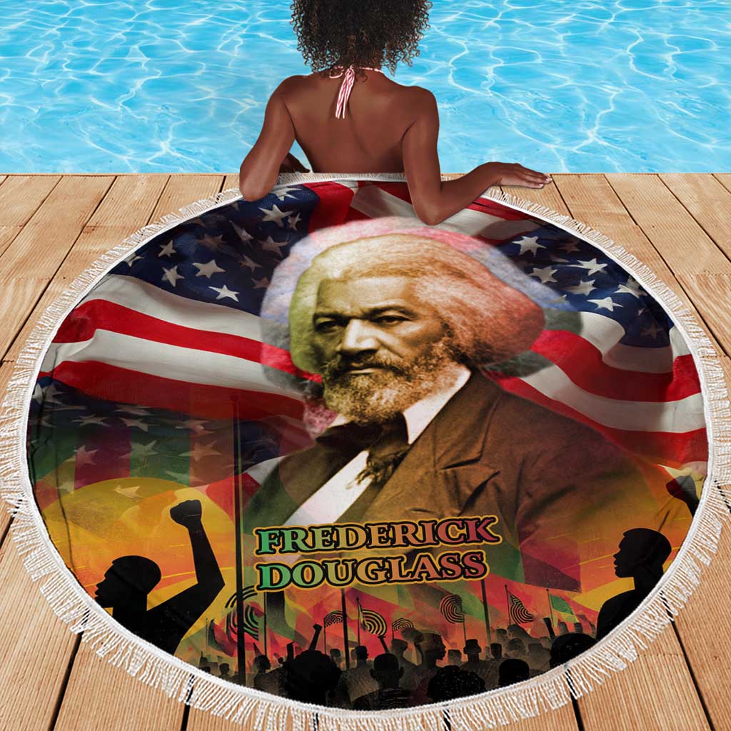 Frederick Douglass Beach Blanket American Flag Background Powerful Quote Build Strong Children Civil Rights Tribute - Wonder Print Shop