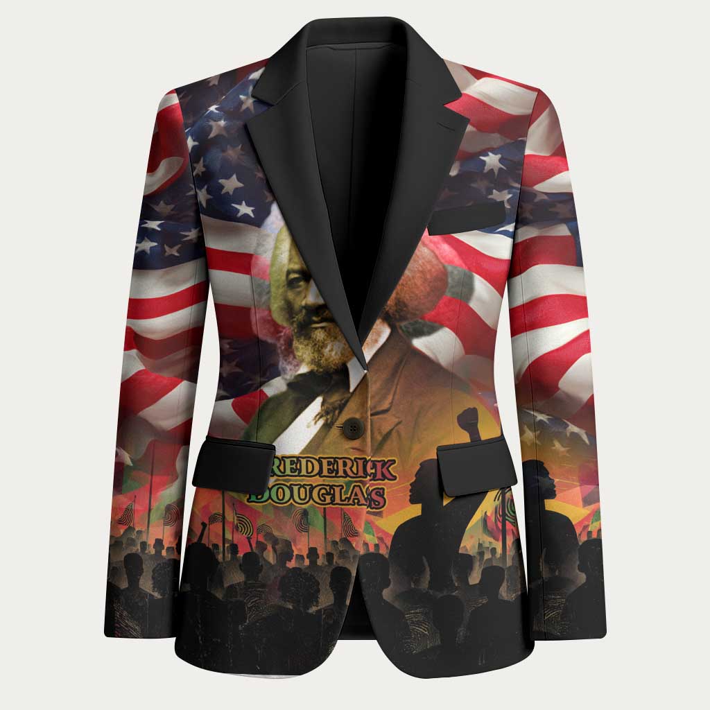 Frederick Douglass Blazer American Flag Background Powerful Quote Build Strong Children Civil Rights Tribute - Wonder Print Shop